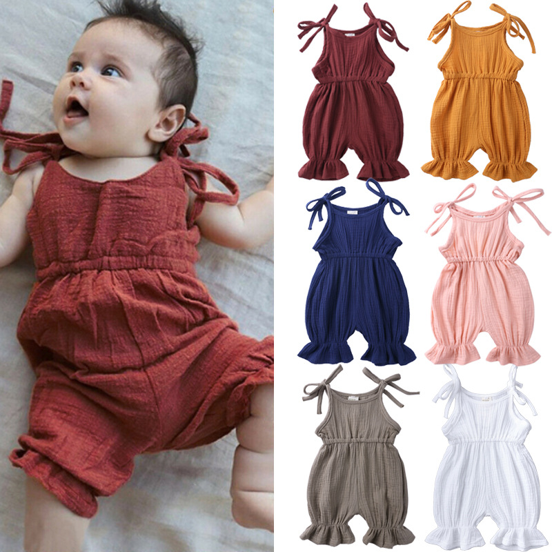 Baby Summer Linen Sleeveless Jumpsuit - Tenues d'été pour bébés filles, combinaison